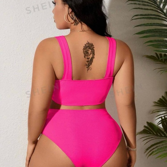 SHEIN Swim Curve Summer Beach Plus Size Women's Front Knot Wide Strap Bikini Set - Picture 5 of 12